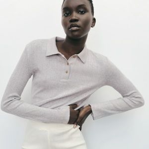 Zara woman’s soft feel polo crop tops shirt